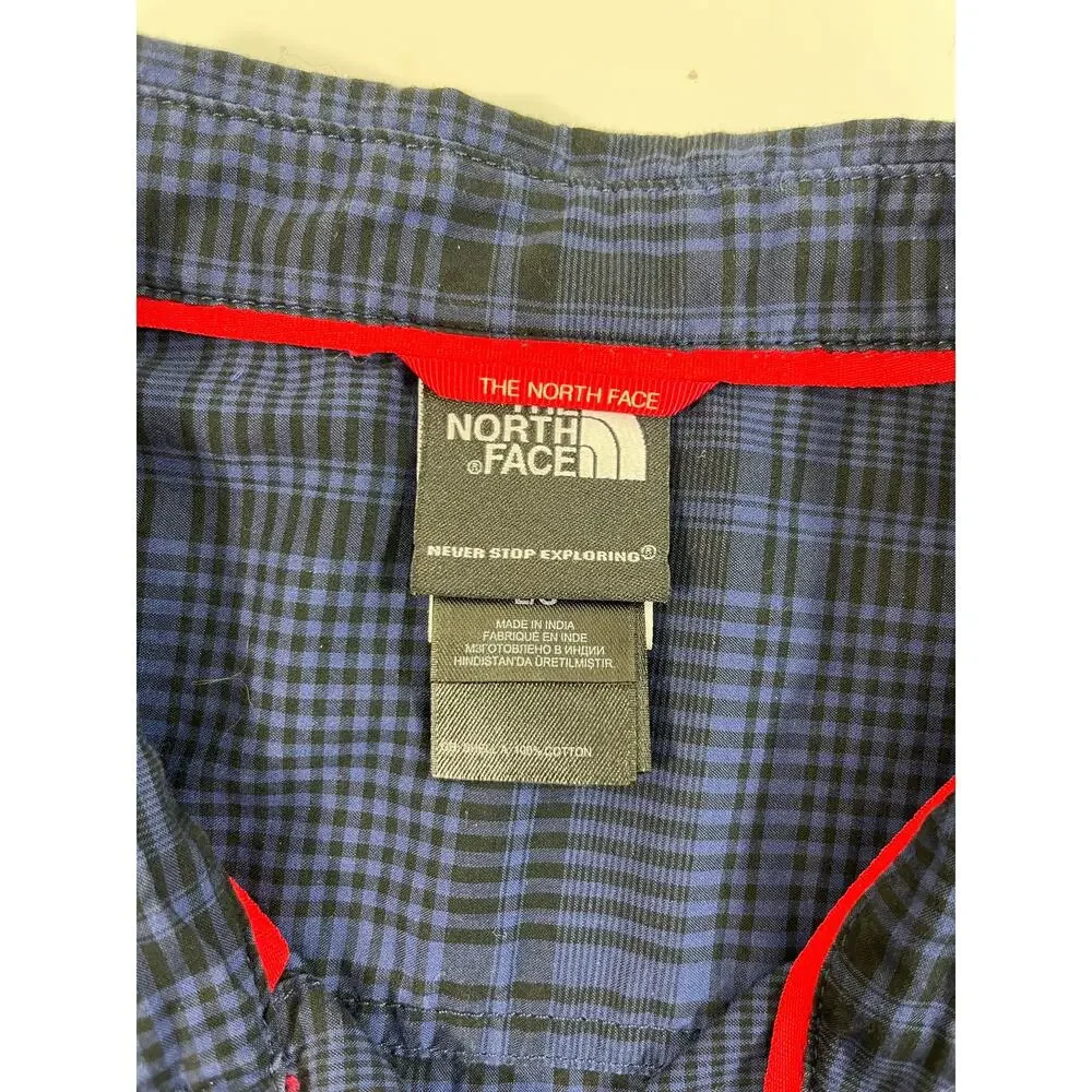 The North Face Mens Button Up Shirt L Long Sleeve Pocket Plaid Flannel Dark Blue